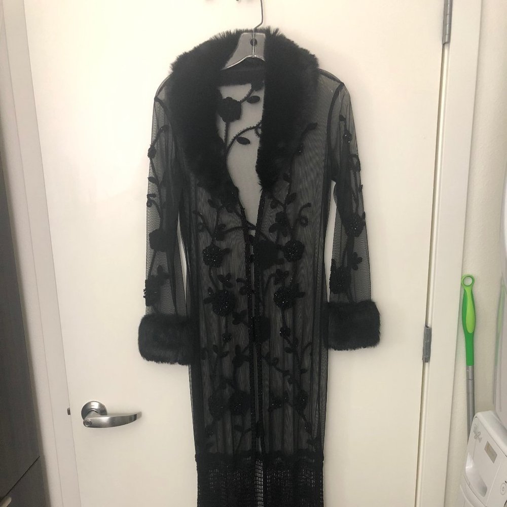 Vintage Crochet Long Cover Sheer Kimono